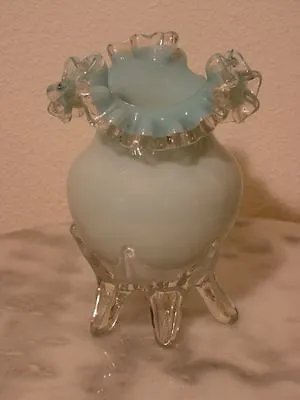 Victorian Art Glass Footed Posy Vase With Applied Wishbone Feet • $157.50