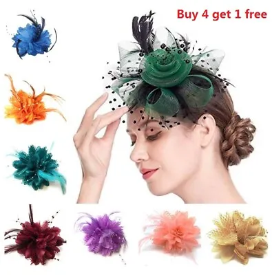 £4.09 • Buy Flower Feather Bead Corsage Feather Corsage Hair Clips Fascinator Hairband PinUK