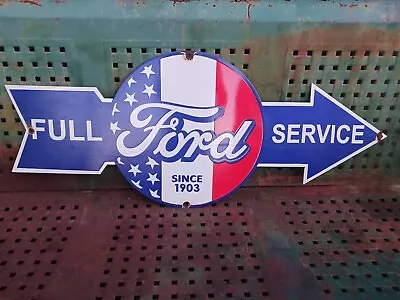 Vintage Ford Motor Company Porcelain Dealer Arrow Sign Sales Auto Full Service  • $550