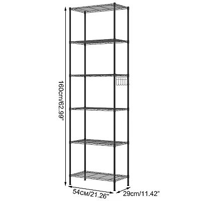 6 Tier Metal STORAGE Rack/Shelving Wire Silver Shelf Kitchen/Office/Garage UNIT • £40.99