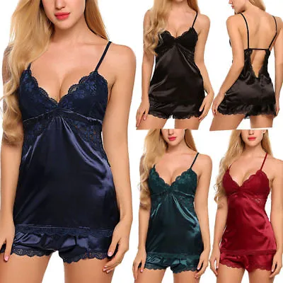 $15.98 • Buy Sexy Women's Lace Lingerie Sleepwear Satin Pajama Set Camisole Shorts Set US