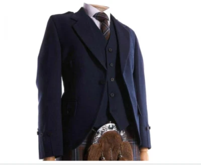 £59.99 • Buy Navy Blue Scottish Argyll Kilt Pure Wool Jacket With Vest - Mens Wedding Jacket