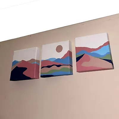 Canvas Wall Art Hand Painted Abstract Mountains (3-piece 6 By 6 Unframed Canvas) • $34