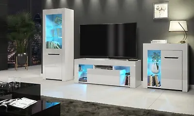 £119.70 • Buy  Living Room Furniture White Gloss &Matt TV Unit Display Cabinet LED Lights 