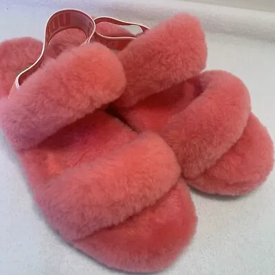 WOMEN`S AUTHENTIC UGG HOUSE Shoes  SLIPPERS SIZE 8M CORAL Fuzzy Wool Oh Yeah • $30