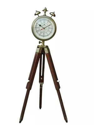 Nautical Vintage Floor Clock Wooden Clock Antique Tripod Stand Home Decor • $139.99