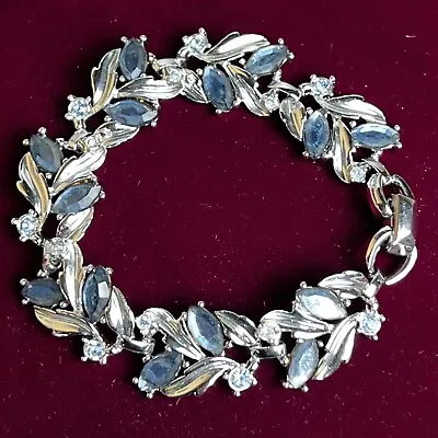 Sarah Coventry 8” Blue Champagne Rhinestone Dazzling Silver Tone Bracelet • $65