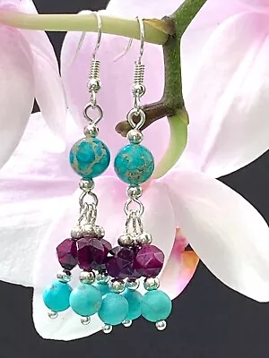 Turquoise & Lilac Chandelier Earrings With Turquoise And Purple Tiger's Eye • £13.80