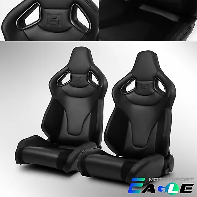 Universal C-Series Black W/suede PVC Reclinable Sport Racing Seats Pair • $348.98