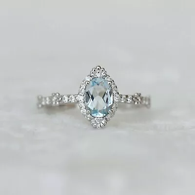 1.20Ct Oval Cut Aquamarine Diamond Mermaid Engagement Ring 14K White Gold Plated • $95