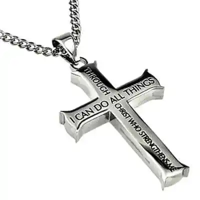 Christian Cross Pendant Necklace Men Women Steel Silver Color Fashion Jewelry • $9.98