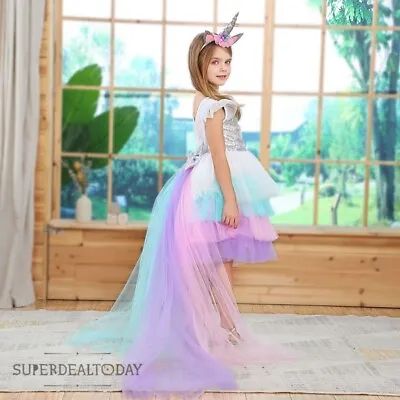 $45.95 • Buy Girls Unicorn Sequin Embroidered Tulle Costume Birthday Party Dress 3-10Years