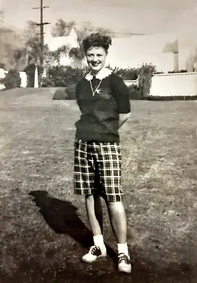 Vintage Old 1940's Photo Of Pretty Girl Woman Wearing Saddle Shoes Plaid Shorts • $9.90