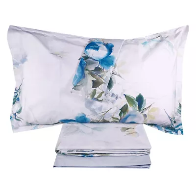 Double Duvet Cover In Blue Percale MIRABELLO MOON PEONY • $221.61