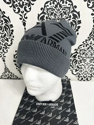 EA7 Mens/Boys Emporio Armani Visibility Beanie (Grey/Black) Hat • £34.99