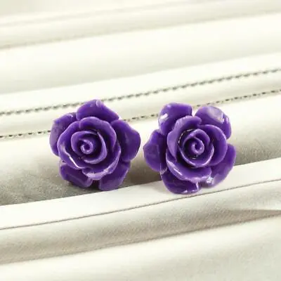 Elegant Design Rose Purple Color Stud Earrings #2 • $8.99
