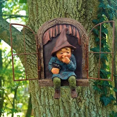 Elf Out The Door / Window Tree Huggers Naughty Garden Gnomes Statue Tree Decors • $18.79