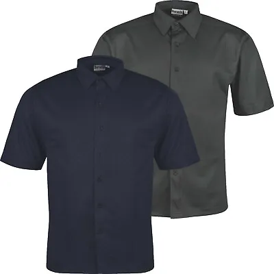 New Mens Short Sleeve Shirt Button Up Breathable Business Work Formal Plain Top • £4.99