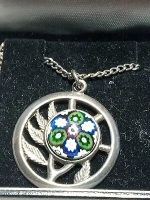 Vintage Caithness Scottish Millefiori Glass Pendant Sterling Silver Necklace- • £45