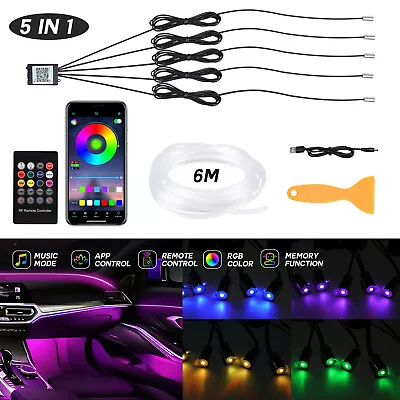 5IN1 6M RGB LED Car Interior Lights Fiber Optic Neon Wire Strip Atmosphere Light • $45.99