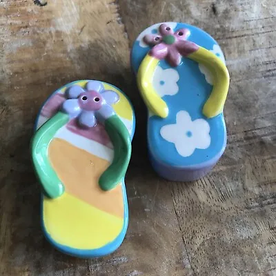 Tropical Flip Flop Sandals Ceramic Salt & Pepper Shakers 3 1/2”x 1 3/4” Kitchen • £9.26