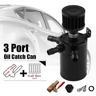 3-Port Car Truck Engine Oil Catch Can Tank Polish Baffled Reservoir With Filter • $63.05