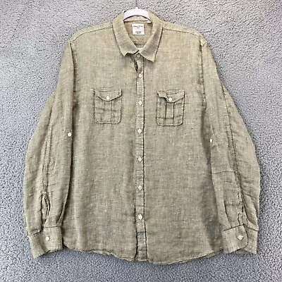 J Crew Baird Mcnutt XL Slim Beige Linen Pocket Long Sleeve Button Shirt Mens • $17.88