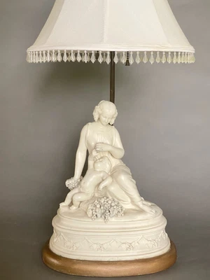 $150 • Buy Antique Neoclassical Marble Resin Figural Lamp Cherub And Woman With Grapes