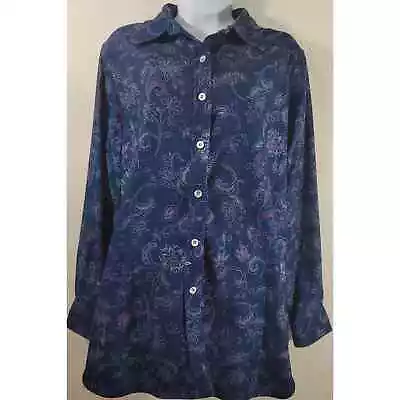 Mainstreet Blues Navy Blue Purple Floral Print Button Up Top Medium Lightweight • $26