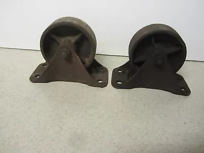 Lot Of 2 Vintage Rusted 4 Inch Bassick Heavy Industrial Fixed Caster Wheel • $48.50