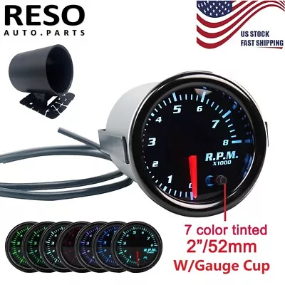 2  52mm Tacho Gauge W/Cup 7 Color LED Tachometer Tacho Gauge Meter 0~8 RPM • $32