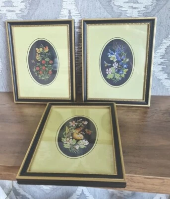 J & J CASH Ltd..3 X RARE Woven Pure Silk Framed WILDFLOWERS  Pictures • £45