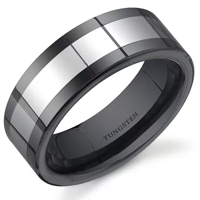 Flat Edge 8 Mm Mens Black Ceramic And Tungsten Combination Ring Size 8 To 13 • $49.99