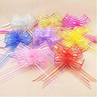£3.99 • Buy 50mm Large Pom Pom Organza Butterfly Pull Bows Wedding Party Gift Decor Wrap UK