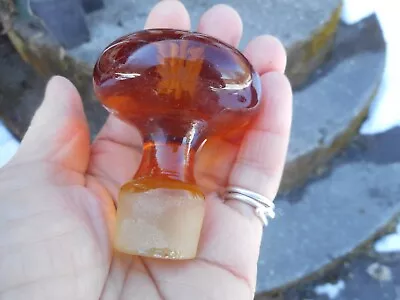 Beautiful Amber Etched And  Ground Glass Doorknob Type Bottle Stopper Signed • $5