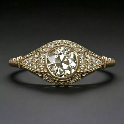 Filigree Vintage Art Deco Engagement Ring 14K Yellow Gold Plated 2.10 Ct CZ • $146.42