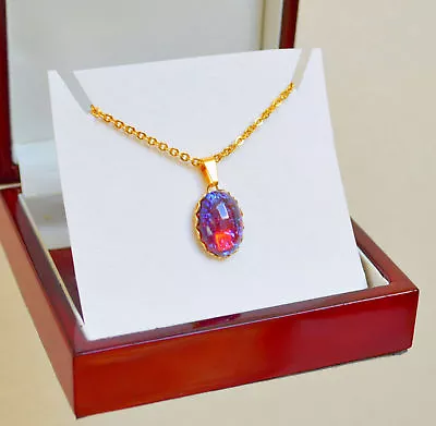 Beautiful Vintage Mexican Dragons Breath Purple Opal Oval Yellow Gold Pendant • $77.90