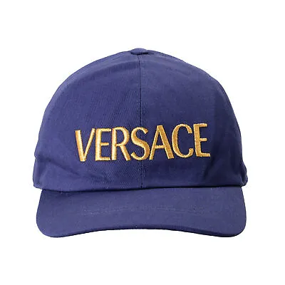 Versace Unisex Logo Embroidered Ink Blue Baseball Cap Hat Size 58 • $149.99