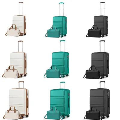2PCS Travel Set ABS Hard Shell Suitcase Trolley Hand Cabin Luggage & Travel Bag • £52.99