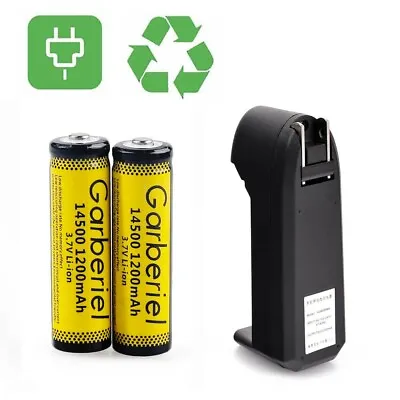2Pcs 14500 Battery 3.7V Rechargeable Li-ion Batteries + Charger For Flashlight • $11.95
