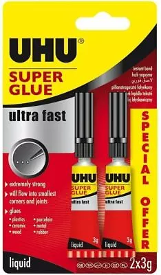 Twin Pack Of UHU Super Glue Ultra Fast Liquid Glue - 2 X 3g Tubes • £3.25