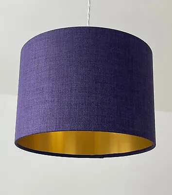 Lampshade Purple Textured Woven Crosshatch Brushed Gold Drum Light Shade  • £35.50