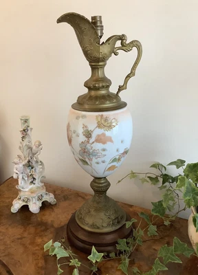 £150 • Buy Antique Possibly French Hand Painted Glass & Ormolu Table Lamp