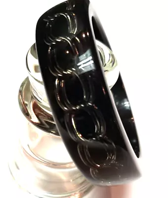 Vintage Lucite Bangle Bracelet Clear And Black With Encased Chrome Chain • $19.99