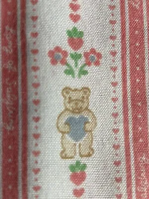 Vtg Fabric LANZ Of Salzburg Pink Bear Hearts Cotton Sheer ~3 Yd 48” W 1988  8821 • $18