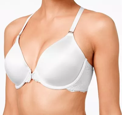 Maidenform One Fab Fit Lace T-Back Underwire Front Close Bra 7112 White 36DD • $20