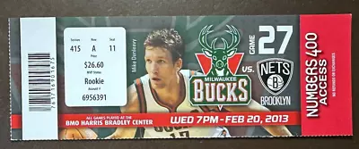 Milwaukee Bucks 2/20/2013 NBA Ticket Stub Vs Brooklyn Nets • $6.95