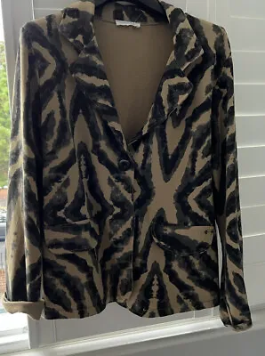 Animal Print Blazer Jacket  S/M Camel Black Cotton Soft Fabric Zebra • £10.99