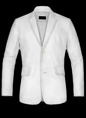 New Men's White Leather Blazer Soft Lambskin Leather 2 Button Coat Wear Blazer • $137.59