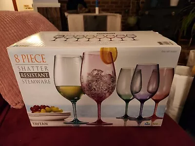 TRITAN 8 Piece Shatter Resistant 23Oz Stemware Plastic Wine Glasses 8 Colors  • $19.99